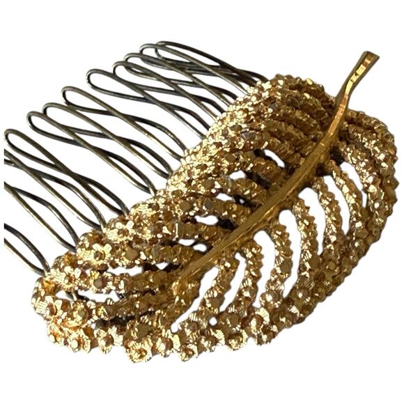 Bridal Gold Hair Accessory Wedding Clip Vintage Jewelry Hairpiece Gift For Her - Picture 3 of 5